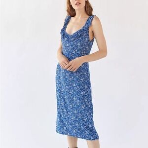 Motel NWT Elleta Blue Floral Midi Dress S Urban Outfitters